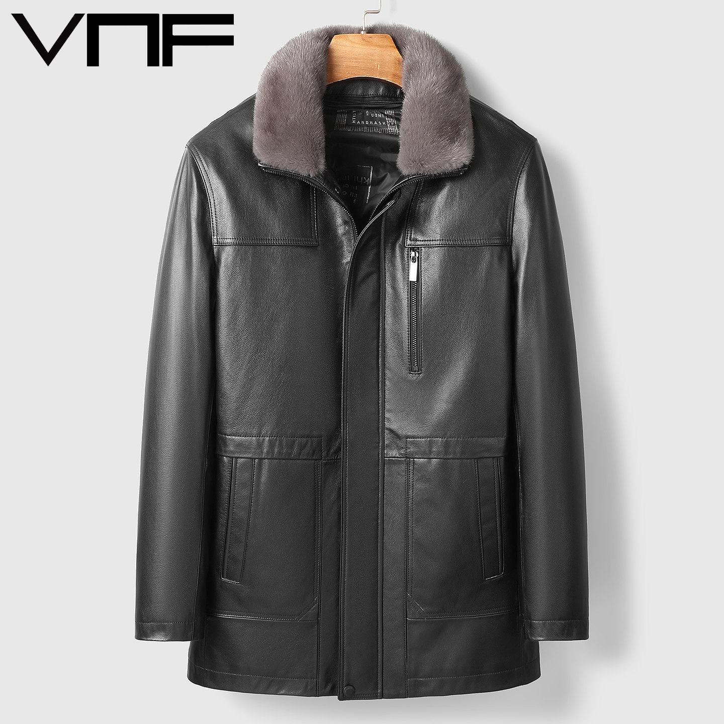 海宁真皮羽绒服男头层牛皮皮衣中长款皮毛一体爸爸皮夹克外套冬季