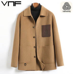 2024秋冬新款双面羊绒大衣男短款100%羊毛宽松毛呢夹克妮子外套潮