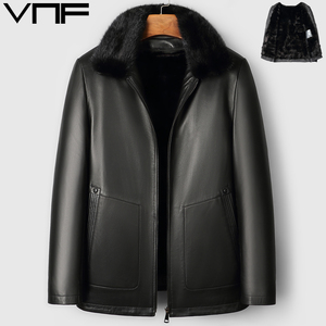23冬季新款水貂内胆皮毛一体男中老年头层绵羊皮真皮皮衣父亲外套