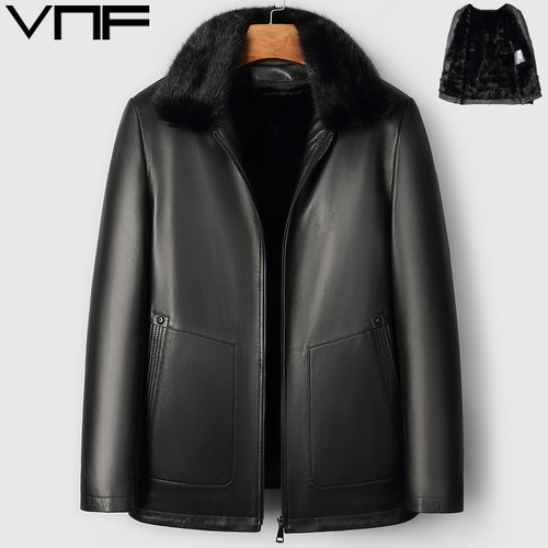 脱卸水貂内胆绵羊皮父亲真皮皮衣