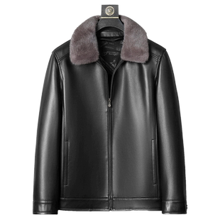 海宁真皮羽绒服男中老年绵羊皮衣水貂领皮毛一体爸爸皮夹克外套冬