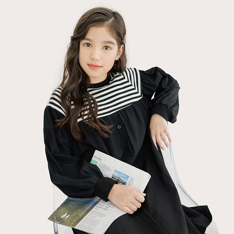 纯一良品童装女童连衣裙女孩春秋新品中大童宽松舒适学院风裙子潮