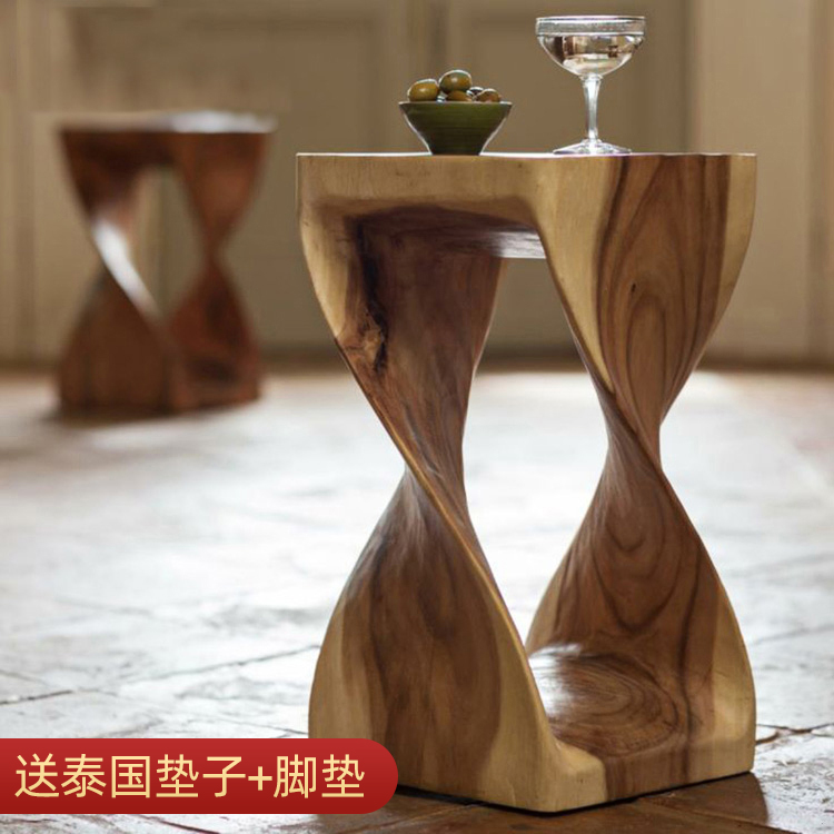 设计师家具 创意实木凳子方凳曲木凳 家用田园艺术凳子泡茶凳木墩