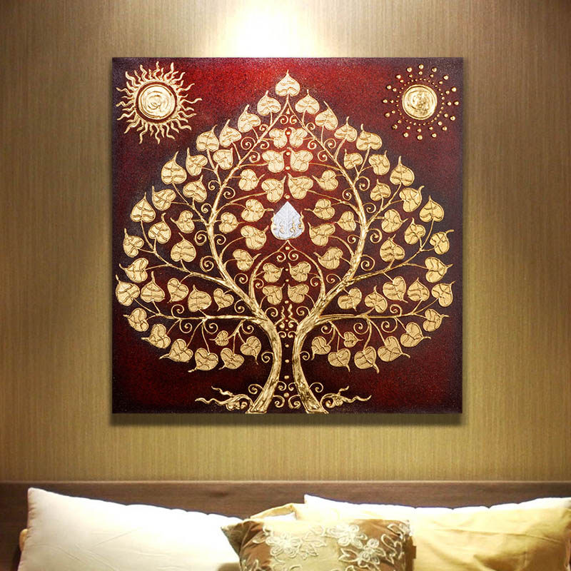 异丽东南亚菩提树植物装饰画沙发电视背景墙面挂画家装墙面装饰