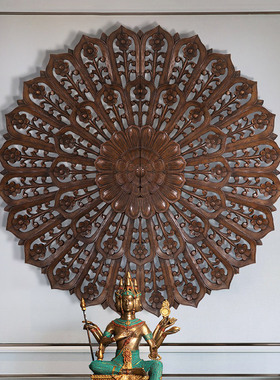 泰国木雕玄关挂件工艺品 东阳实木花格客厅背景墙雕花板墙饰壁挂