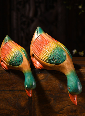 异丽东南亚家居工艺品客厅木制手工鸭子小摆件电视酒柜装饰品摆设