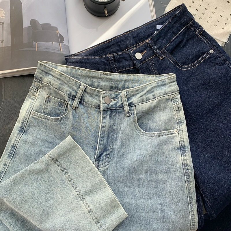 廓形阔腿九分牛仔裤女弹力烟管裤