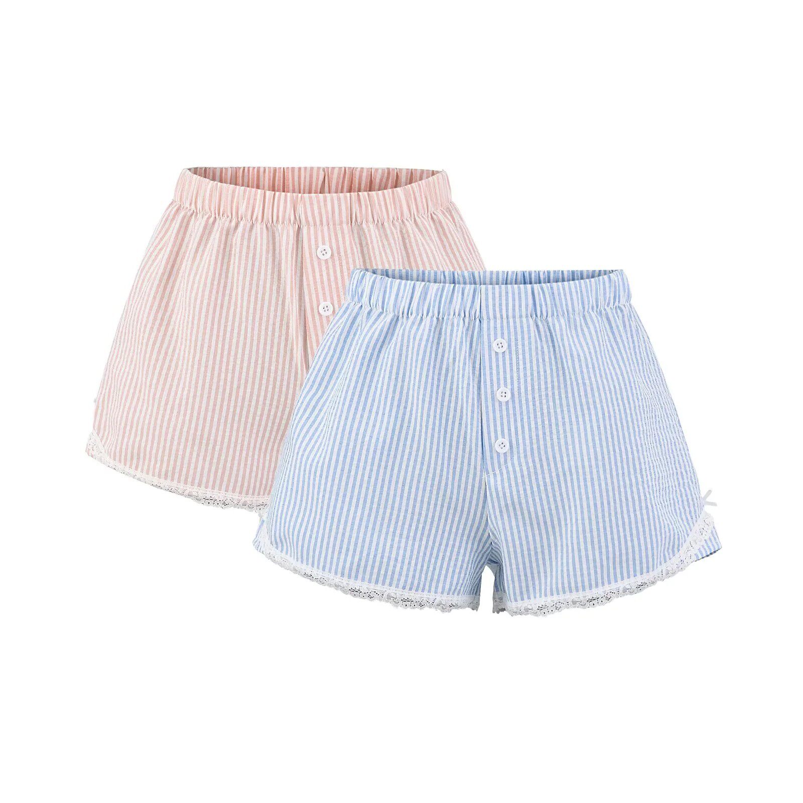 音乐节穿搭甜心蕾丝花边bm少女条纹休闲短裤女居家热裤睡裤三分裤