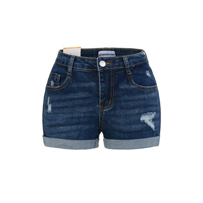 高腰卷边做旧磨破包臀牛仔短裤女