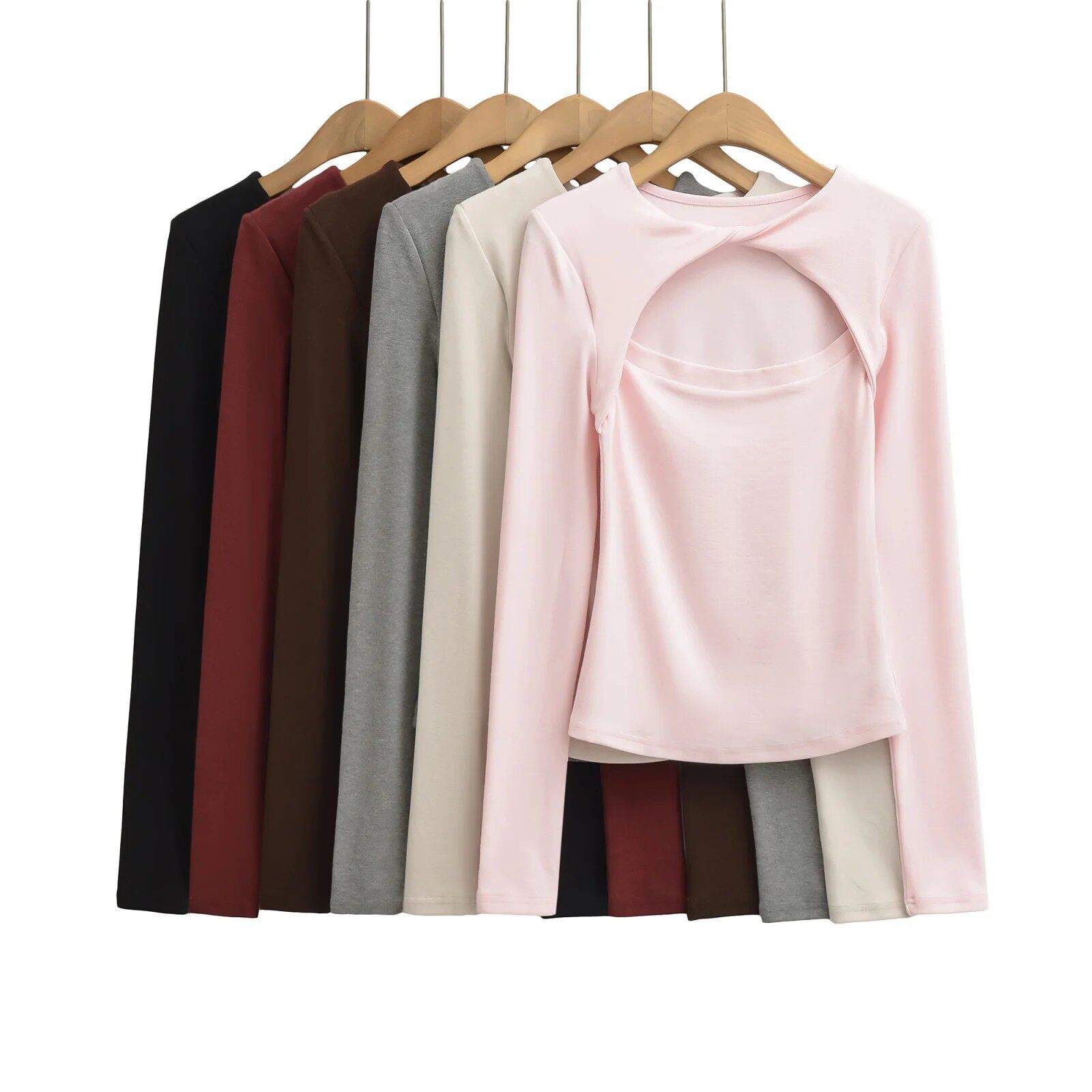 辣妹性感胸前镂空扭结长袖上衣修身收腰打底衫T恤春2026春装新款