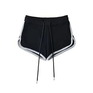 美式复古学院风休闲显瘦短裤女运动百搭抽绳撞色弧边体操裤居家裤