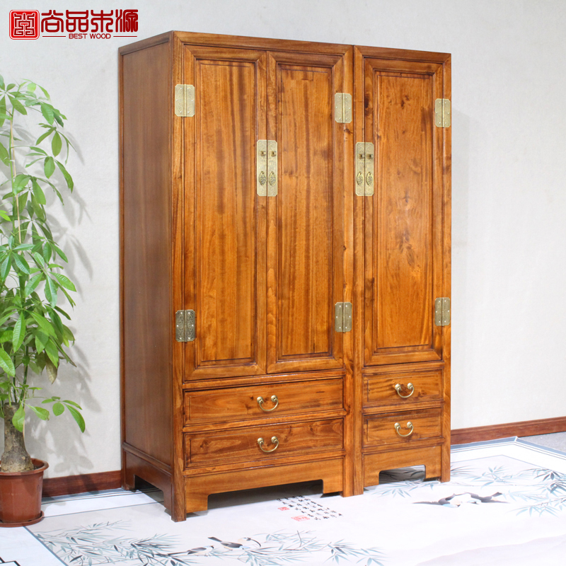 实木衣橱简约单双门新中式三门香樟木整体儿童储物柜卧室收纳衣柜