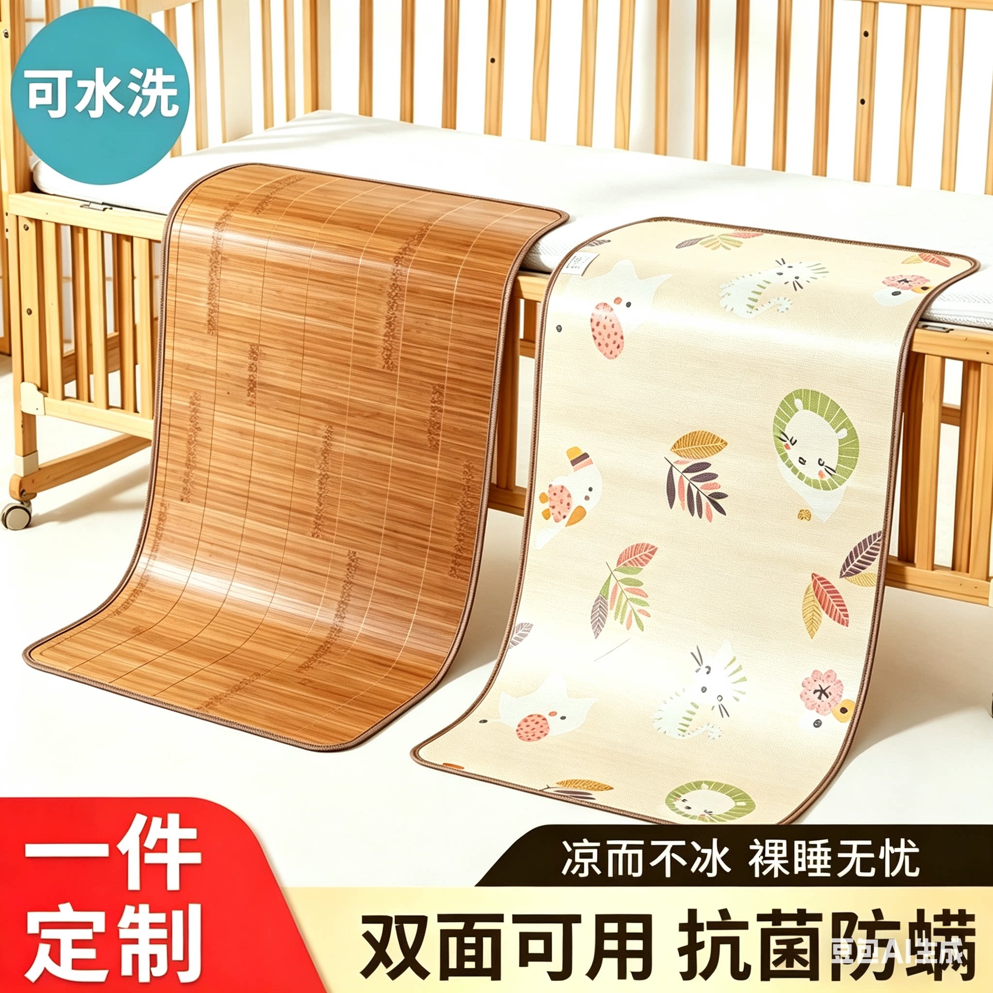 婴儿凉席夏季幼儿园儿童冰丝双面草席学生午睡竹席藤席宝宝席子