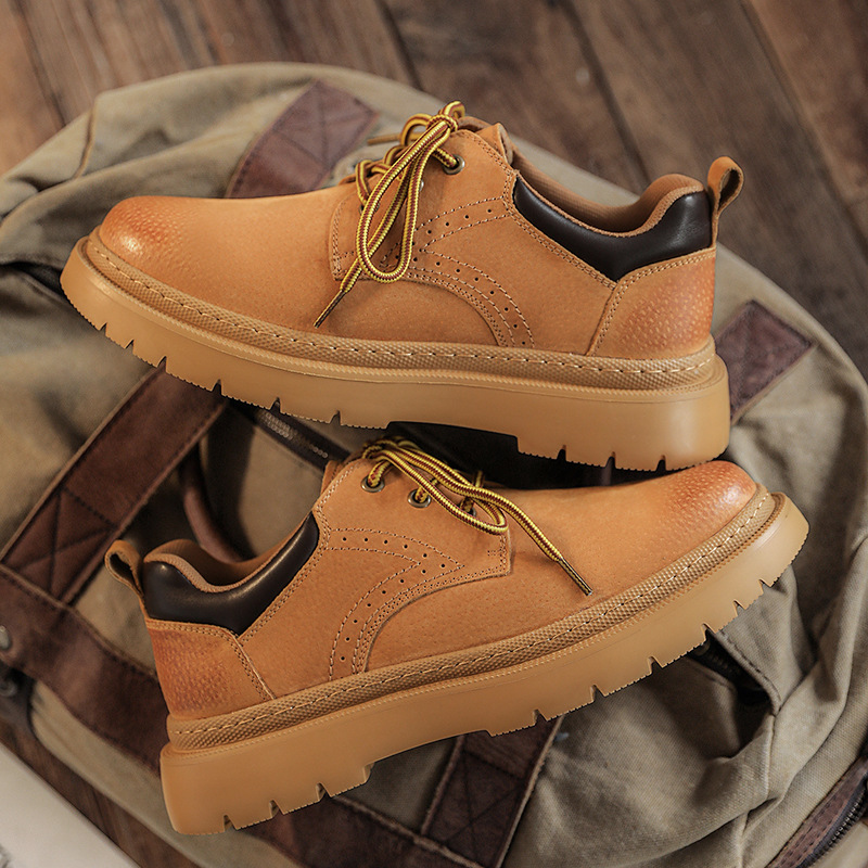美式复古低帮大黄靴户外登山马丁鞋厚底耐磨休闲男鞋防滑大头皮鞋