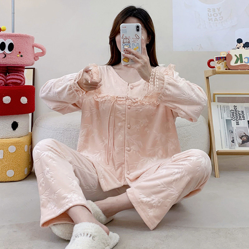 海岛绒睡衣女春秋加厚加绒珊瑚绒睡衣/家居服套装