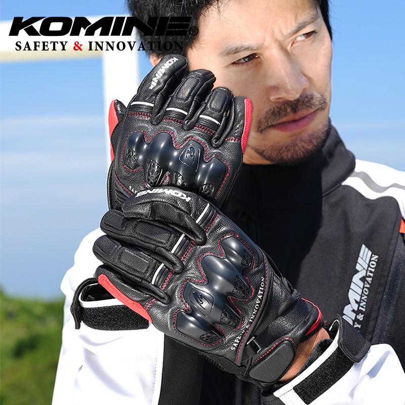 komine秋冬摩托车羊皮革机车手套
