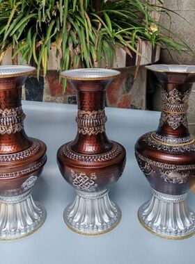 藏式尼泊尔工艺花瓶家用摆件合金材质喇叭口八吉祥民族风复古826