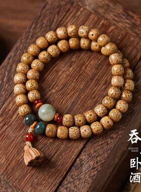 海南黄金籽星月菩提双圈男女款手串黄金手持鸡油高密佛珠文玩手链