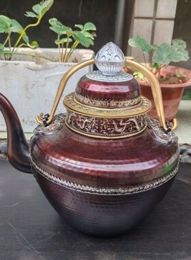 新款藏饰民族风优品手工材质茶壶水壶家用摆件(合金材质)