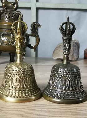 黄铜铃铛纯铜老式手摇阴阳铃铛大音量藏族饰品金刚杵摆件