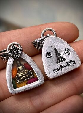 藏族爆款噶乌盒吊坠内供药师佛DIY手工半成品文玩配饰挂坠饰品