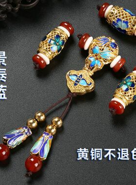 景泰蓝三通佛头桶珠合金银佛珠文玩四件套小金刚星月菩提配饰套餐