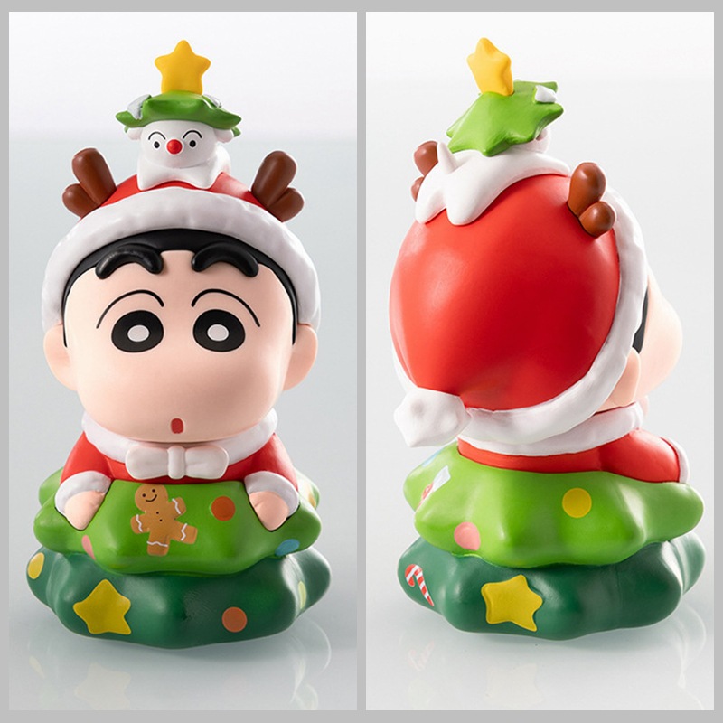 蜡笔小新 圣诞树 圣诞小新小白 Q版玩偶公仔车载摆件桌面手办周边