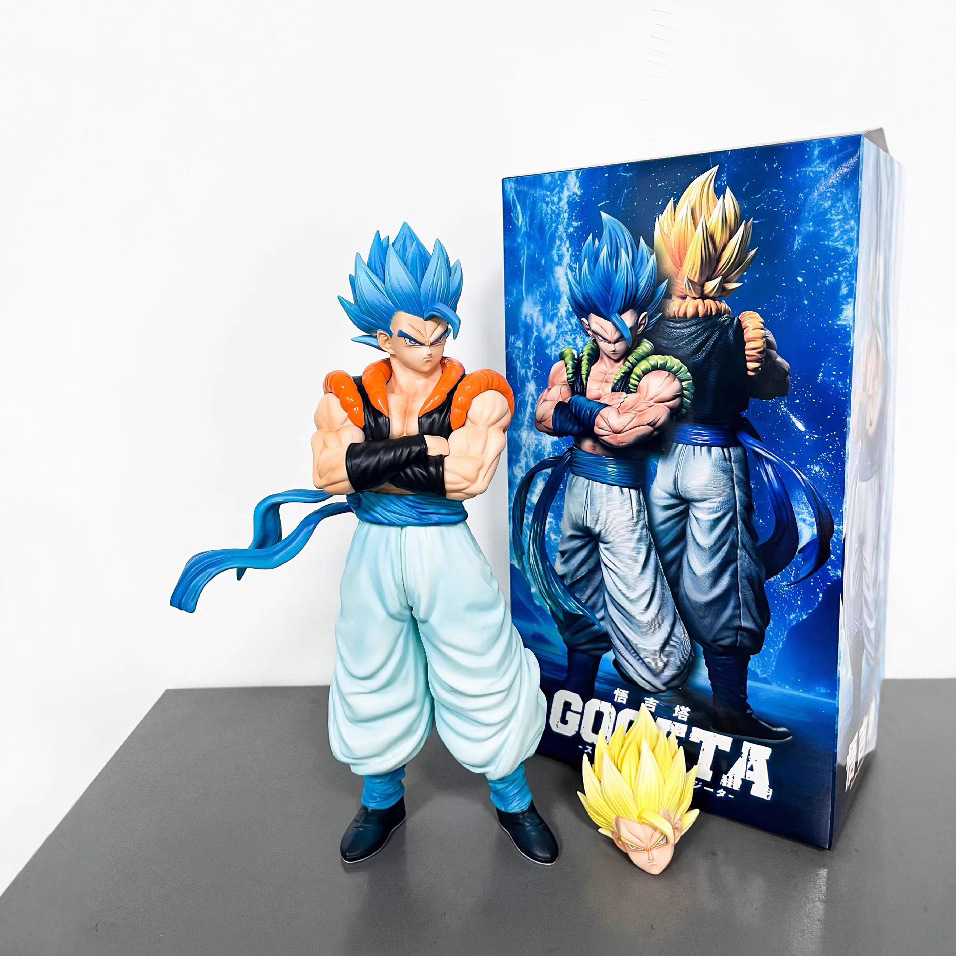 双王 七龙珠手办超级赛亚人黄蓝发 可换头悟吉塔站姿抱胸模型