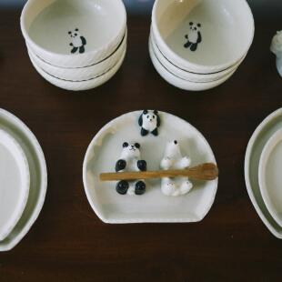 日器·牧田亮 日本可爱手工卡通童趣熊猫陶瓷盘豆皿餐具食盒筷枕