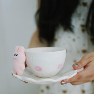日器·吉泽窑 手作可爱少女雏菊花朵茶杯马克杯餐具餐盘餐具礼物
