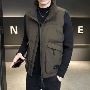 鸭绒羽绒服马甲男款2025冬季大口袋立领轻型保暖工装马夹背心外套