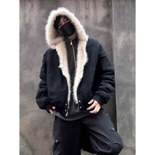 座山雕夹克外套男冬季加绒加厚棉服catsstac痞帅男装毛领连帽棉衣