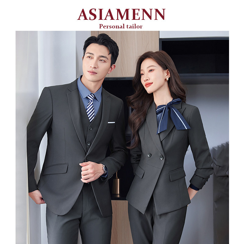 灰色西装套装男女同款秋冬新款气质职业装大学生面试通勤西服外套