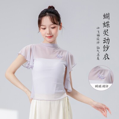 舞者之歌小飞袖网纱上衣飘逸舞服