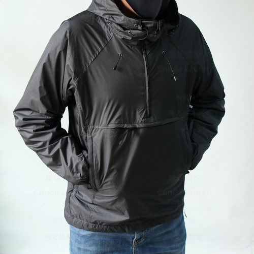 CondorLauren 日系山之道男士薄绒防水袋鼠口袋半拉链套头冲锋衣
