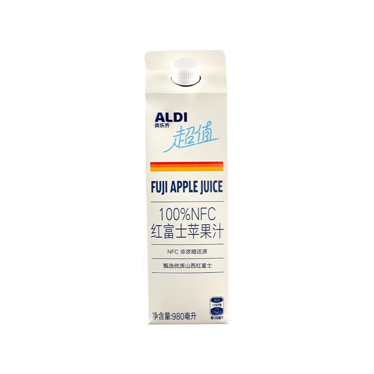 ALDI奥乐齐代100%NFC山西红富士苹果汁白桃汁非浓缩还原果汁