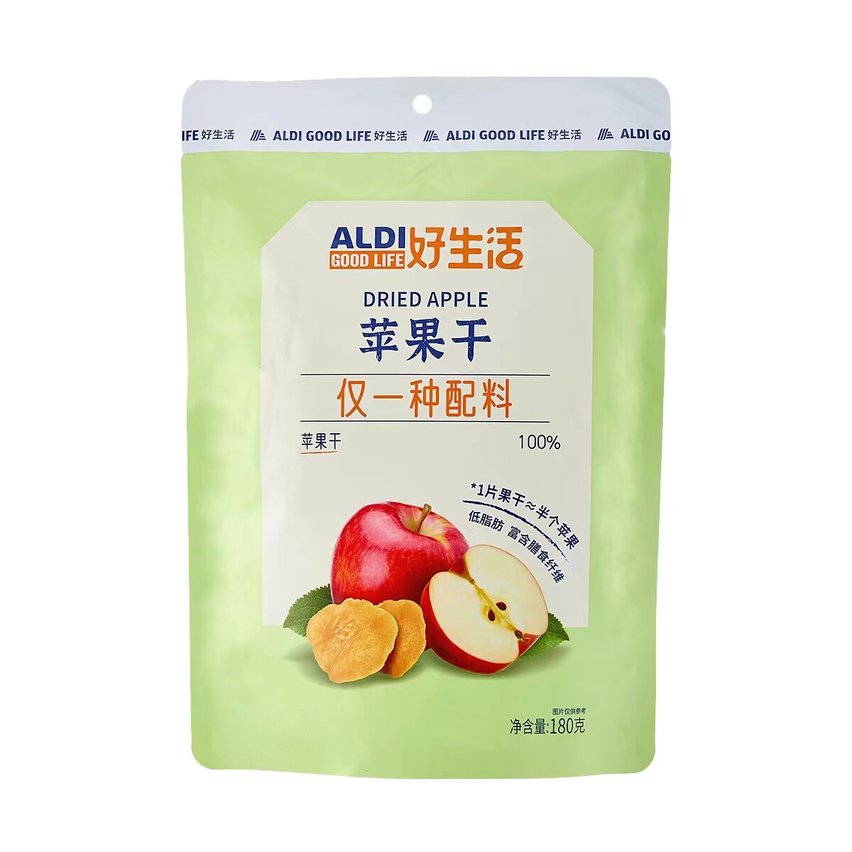 奥乐齐好生活苹果干鲜切清甜细腻180g配料只有苹果干100%果脯零食