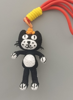 成品钩织挂件小黑猫钥匙扣手工毛线编织包包挂饰创意礼品jellycat