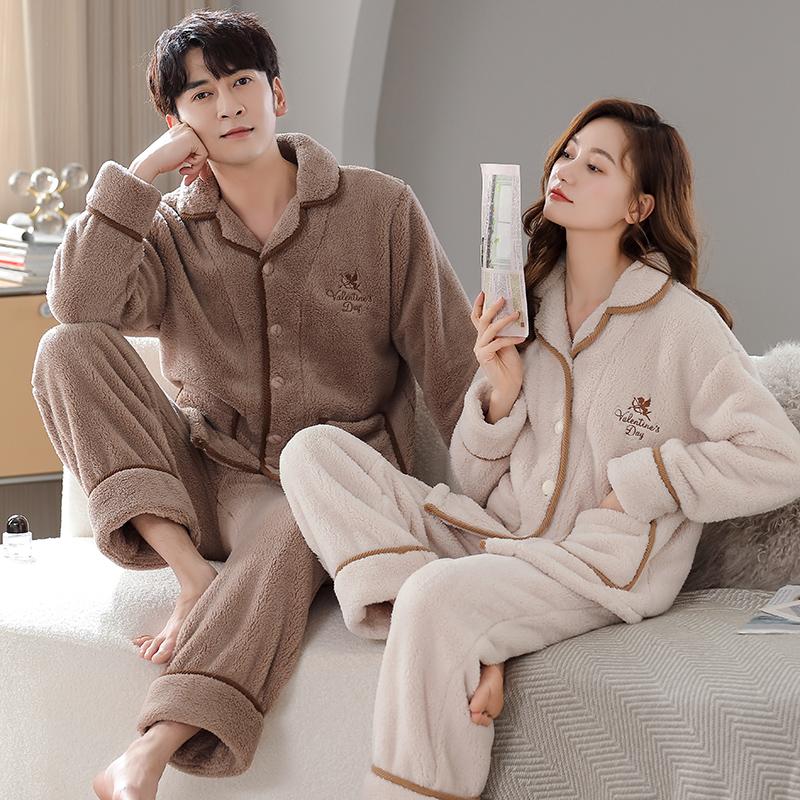 情侣珊瑚绒加厚加绒睡衣秋冬款女