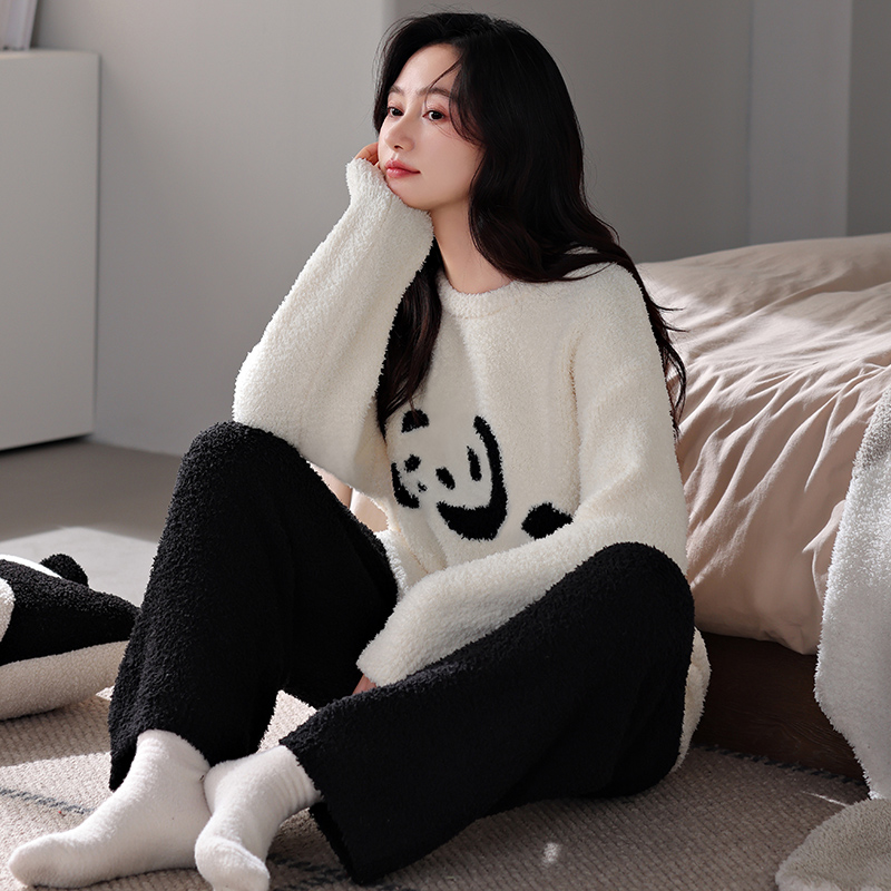 半边绒睡衣女冬季加厚加绒套头