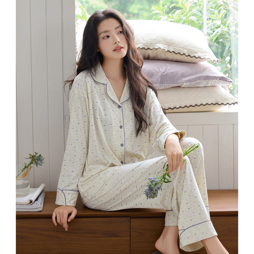 睡衣女春秋莫代尔长袖慵懒松弛感