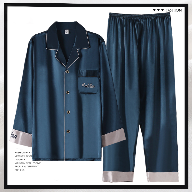 春秋冰丝睡衣男装长袖薄款丝绸