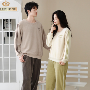 法兰绒休闲家居服 秋冬款 珊瑚绒睡衣情侣男女冬季 加厚加绒保暖男士