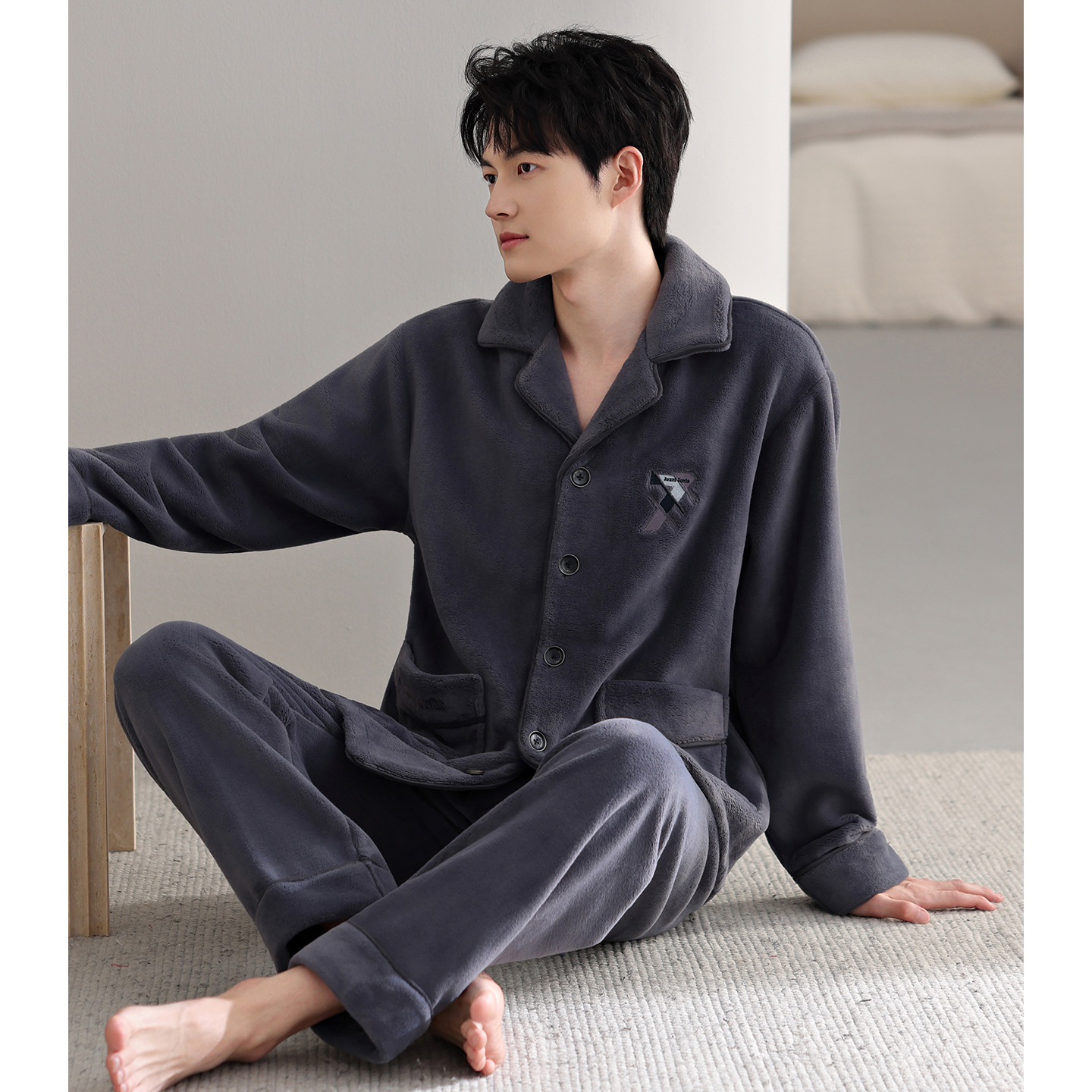 珊瑚绒睡衣男秋冬季加厚可外穿
