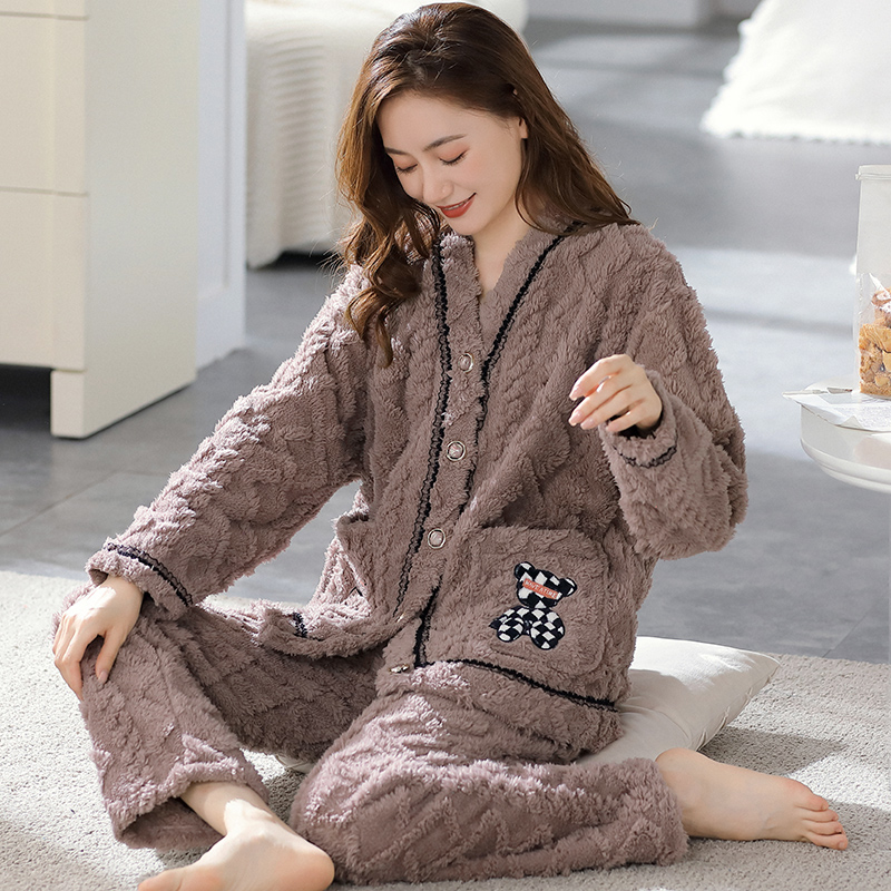 珊瑚绒睡衣女秋冬季可外穿加厚