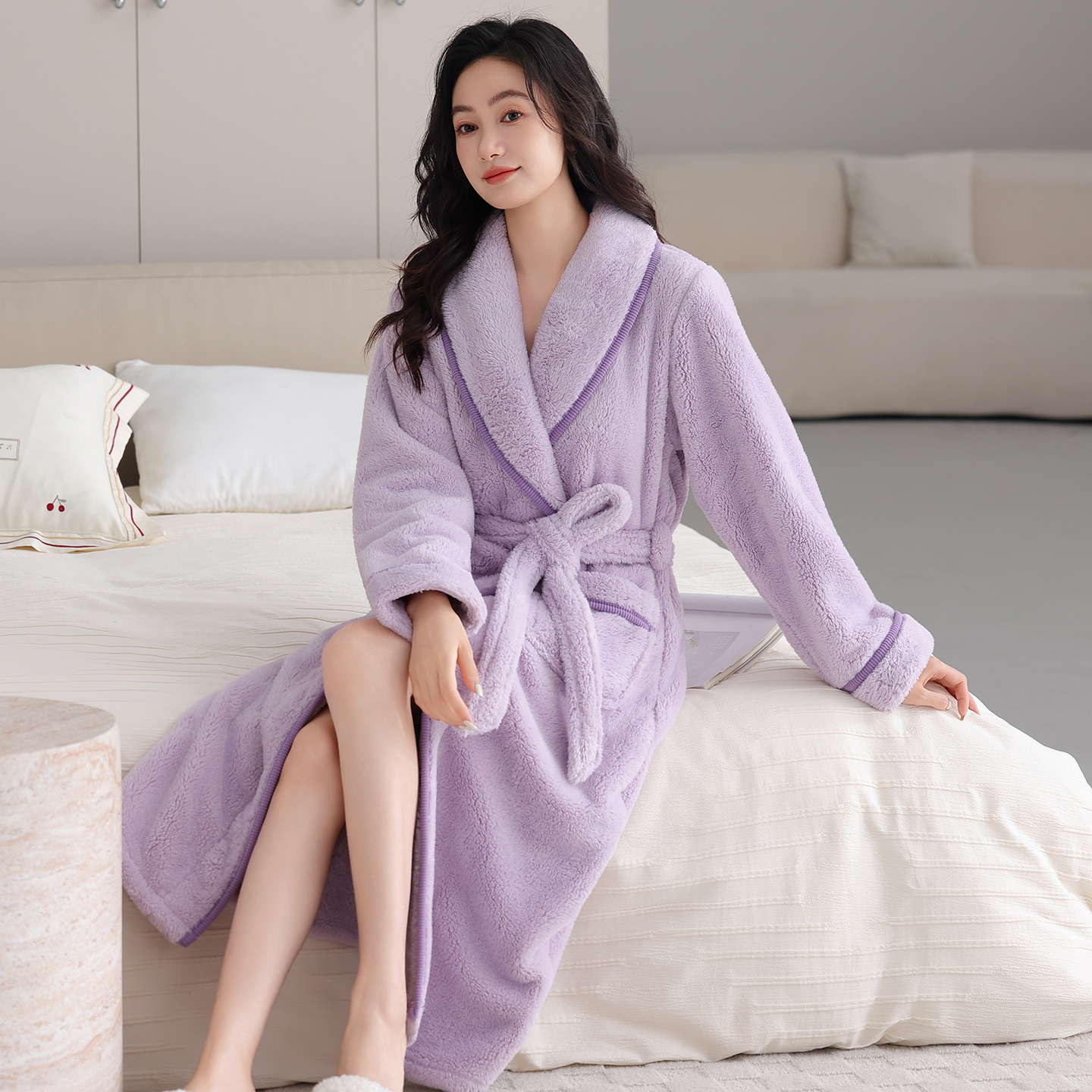 睡袍冬加厚女珊瑚绒加厚加绒浴袍