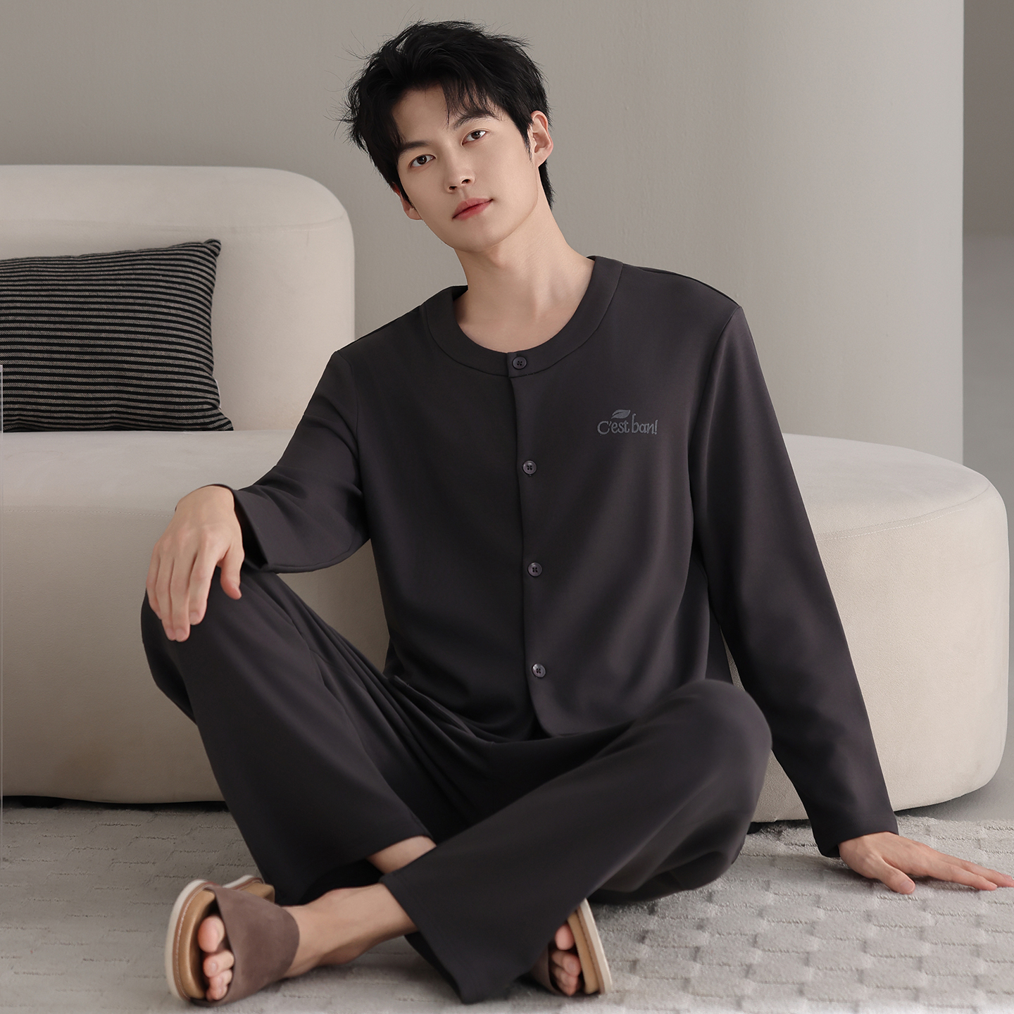 德绒棉睡衣男秋冬保暖长袖高级感