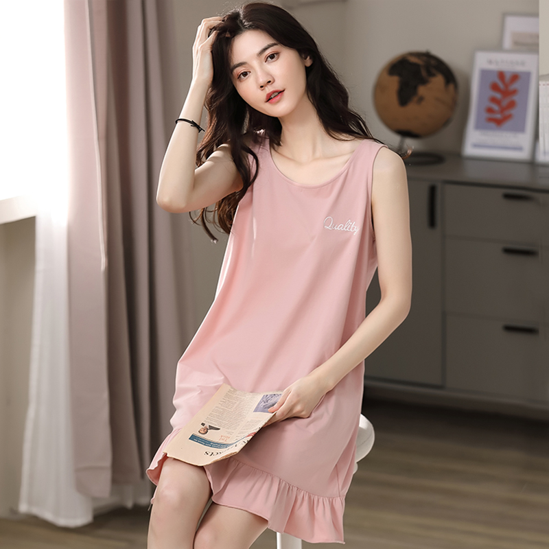 睡裙女夏季莫代尔睡衣背心无袖冰丝家居服夏天薄款裙子2023年新款