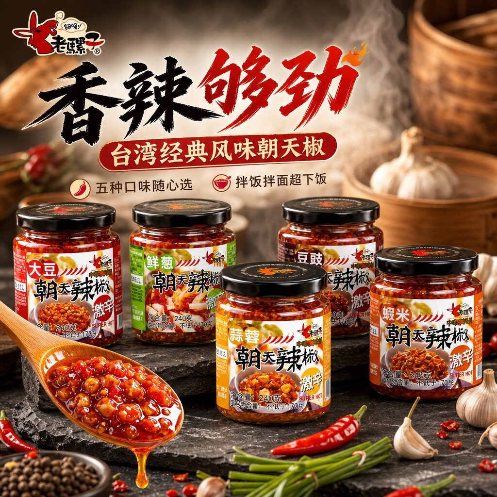 台湾进口老骡子蒜蓉豆豉瓣虾米霸王朝天辣椒酱特超辣下饭豆鼓辣酱