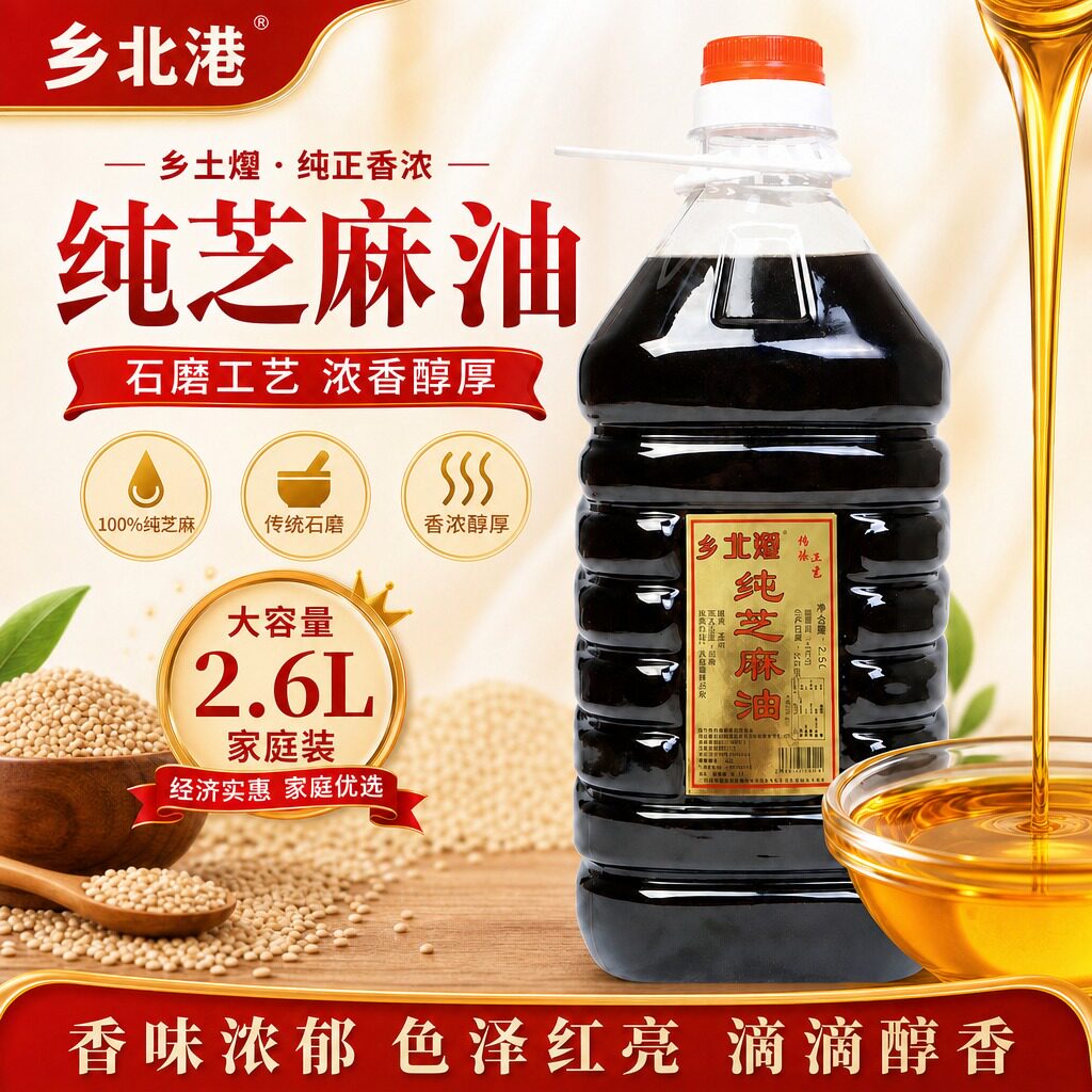 台湾风味乡北港黑芝麻油2.6L纯素麻油坐月子香油胡麻油鸡三杯鸡